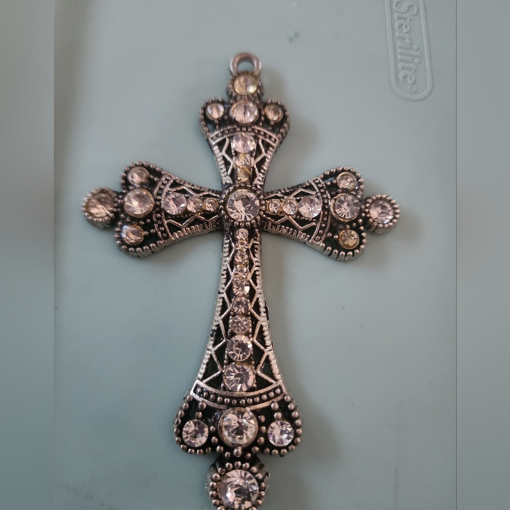 Silver Cross Pendant with Rhinestones